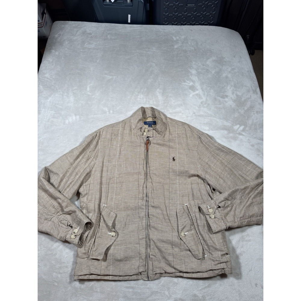 Polo Ralph Lauren Harrington Jacket Size XL Brown Plaid Linen Rare